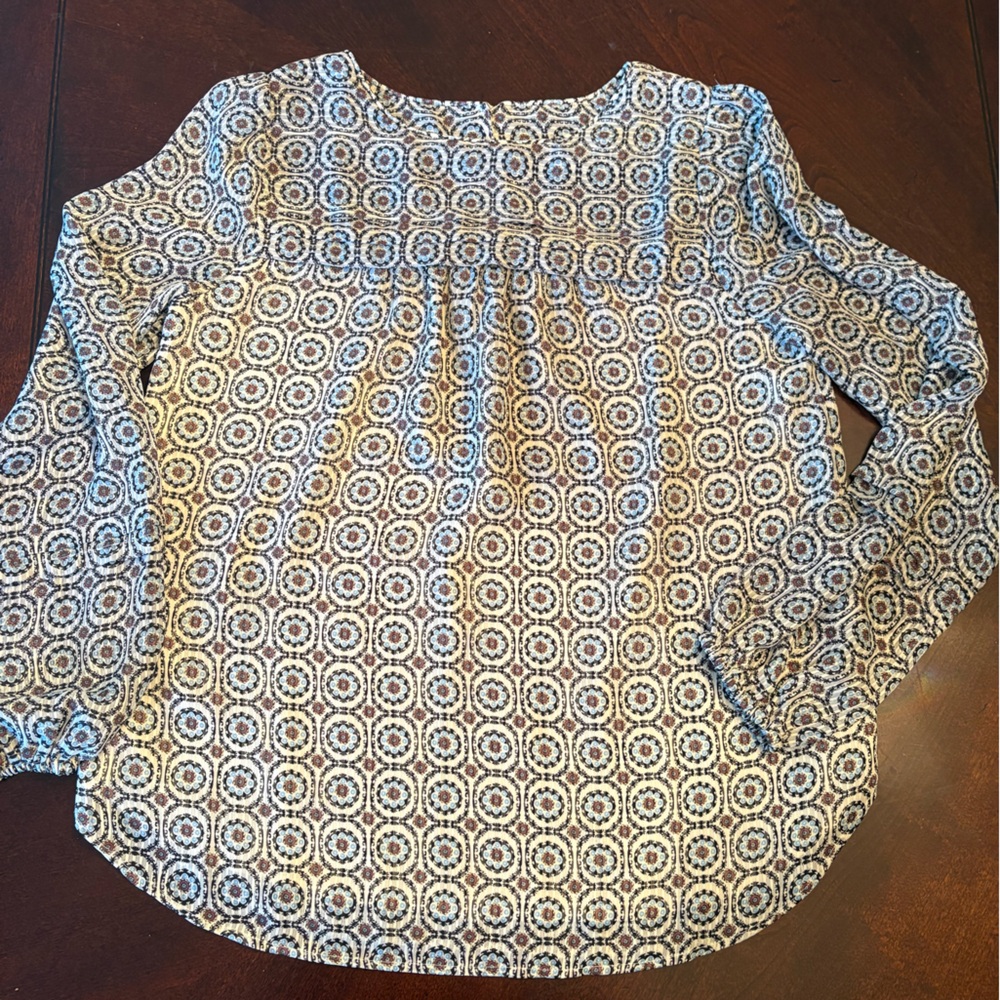 LOFT Geometric Print Blouse in Blue and Cream